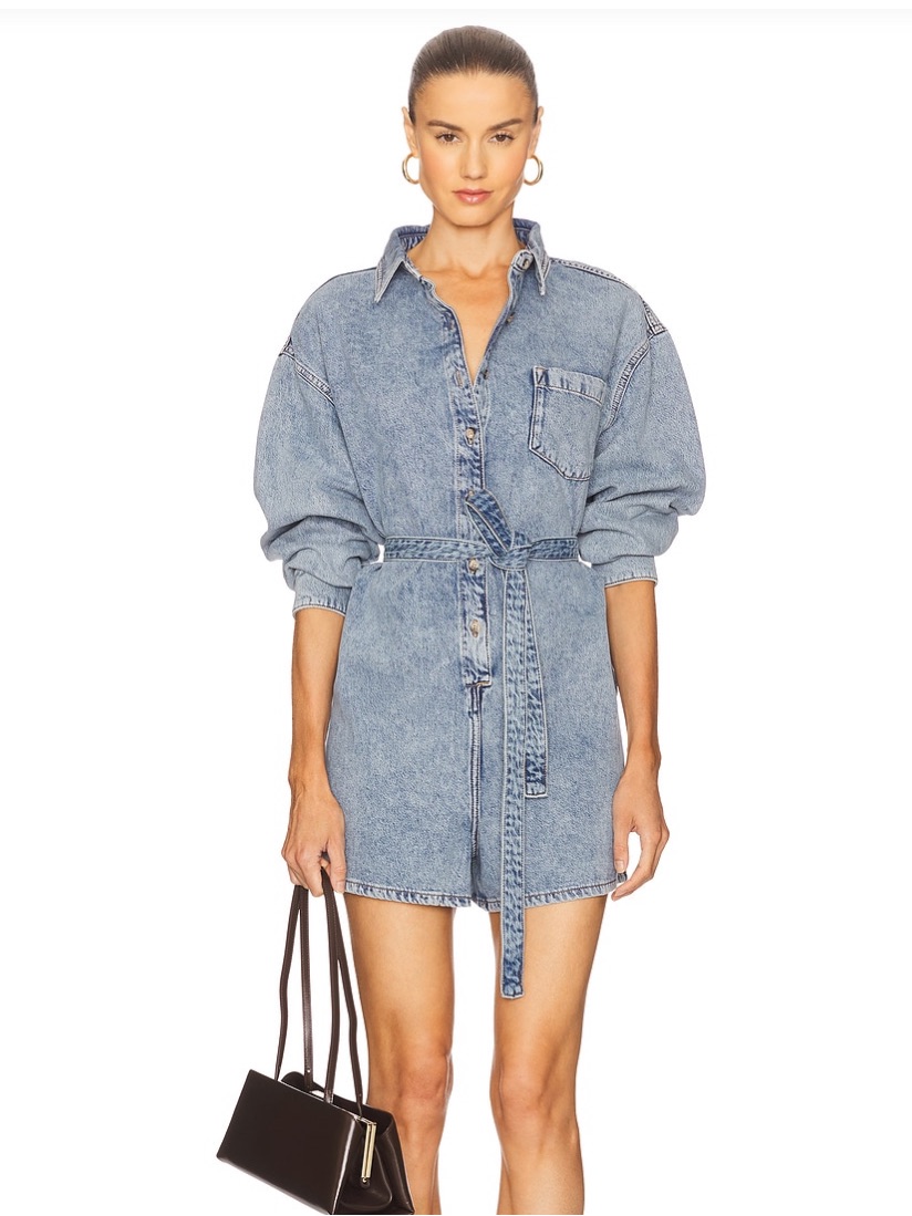 Good American Denim Romper In Indigo793 With Tie Waist